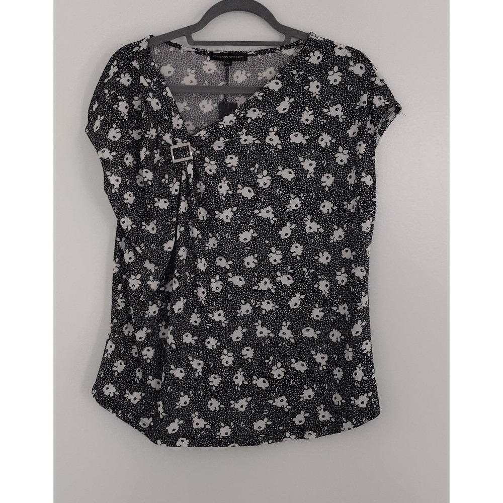 Adrienne Vittadini Black Blouse Short Sleeve Asymmetrical Shoulder Size XL NEW‎